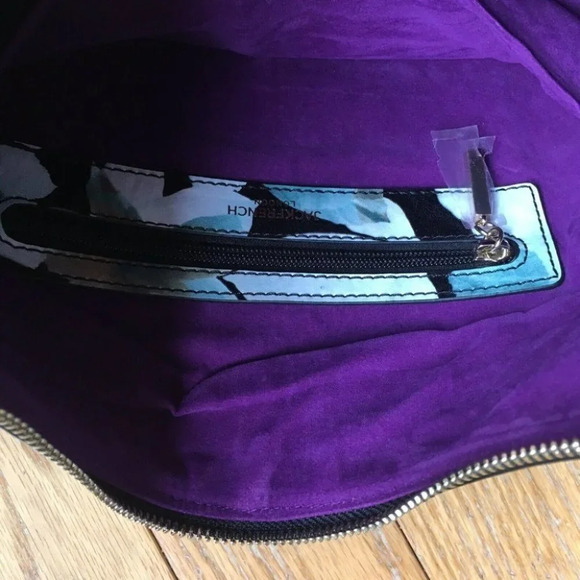 Jack French London Black Leather Shoulder Bag Expandable Purse Floral - Picture 5 of 6